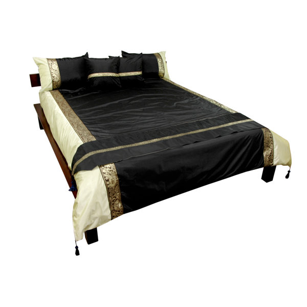 Oriental Furniture 6 Piece Thai Silk Elephant Duvet Set in Black Onyx